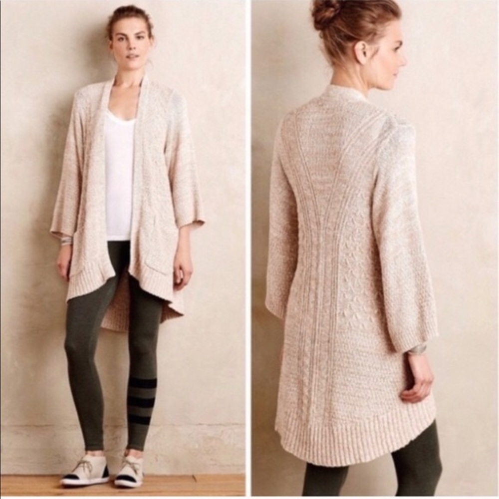 Anthropologie Sparrow Ceilia Kimono Cardigan Sweater Size Medium Beige Tan Knit - Picture 2 of 6